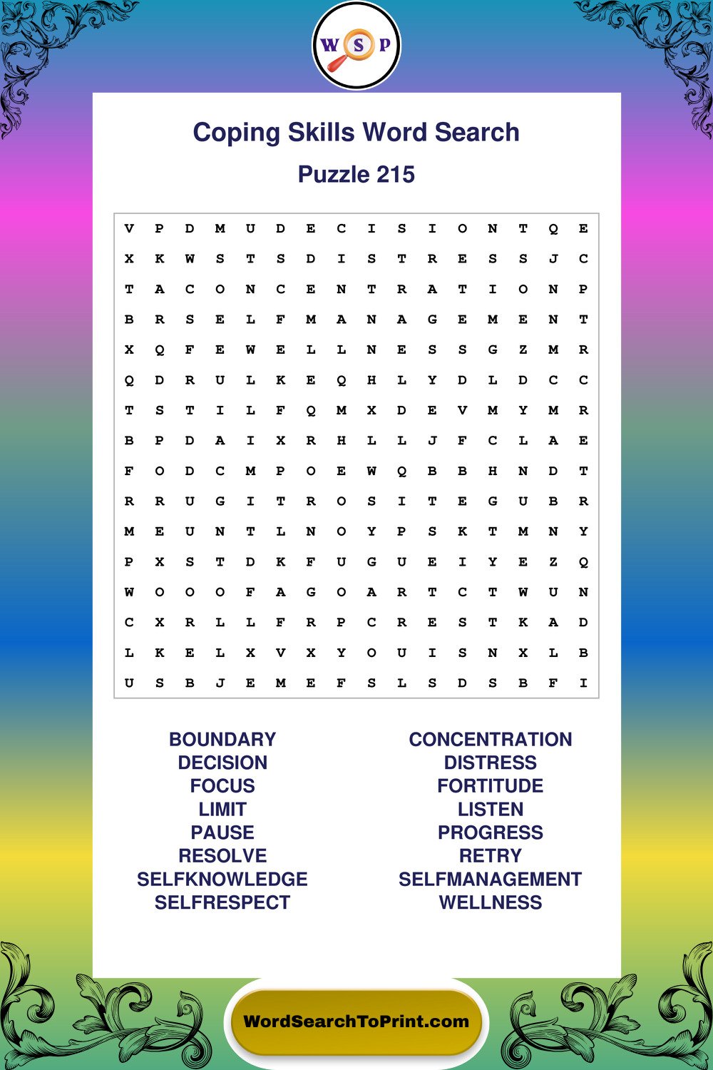 Coping Skills Word Search Puzzle 215