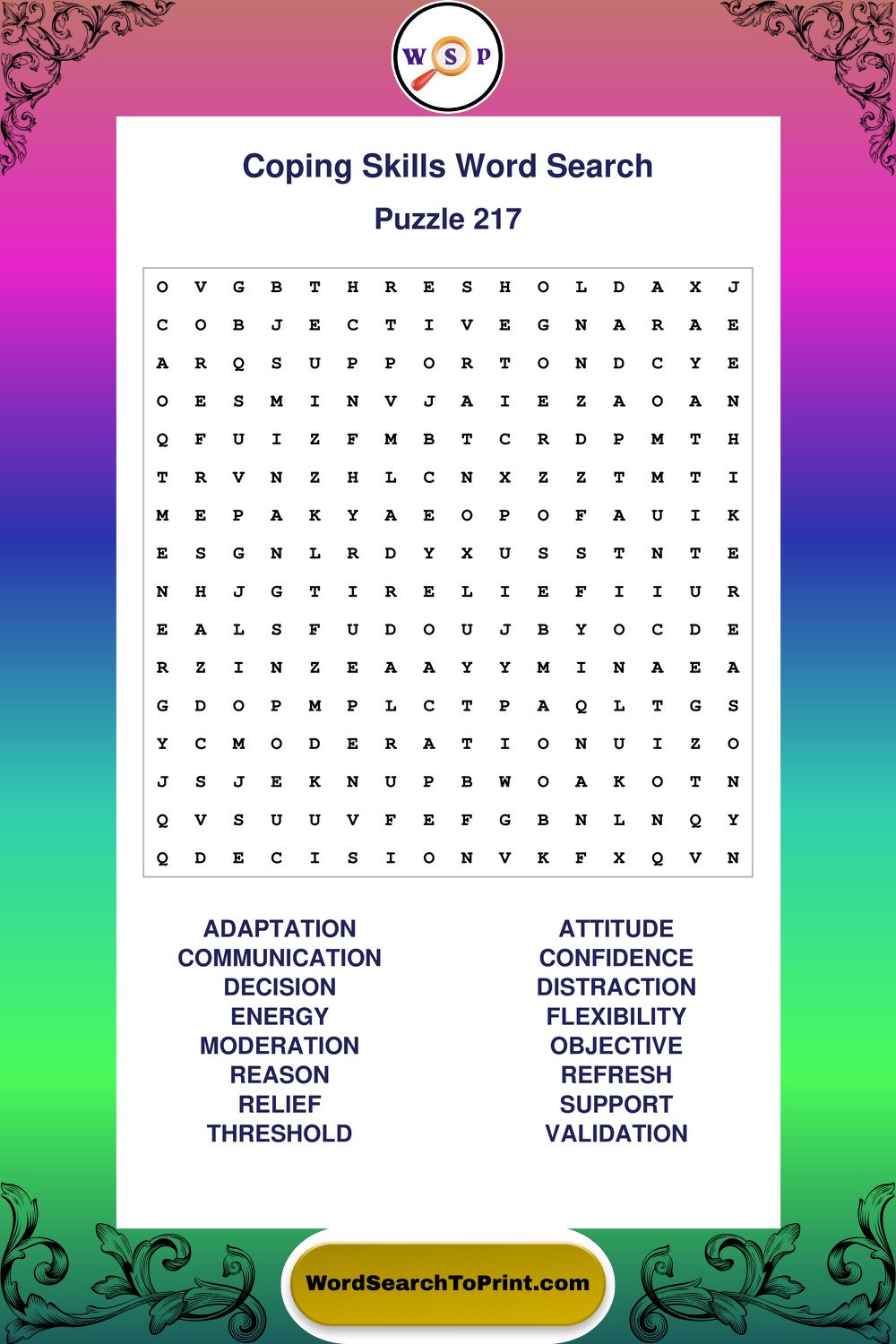 Coping Skills Word Search Puzzle 217