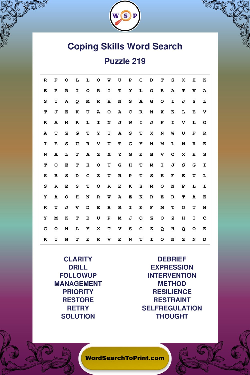 Coping Skills Word Search Puzzle 219