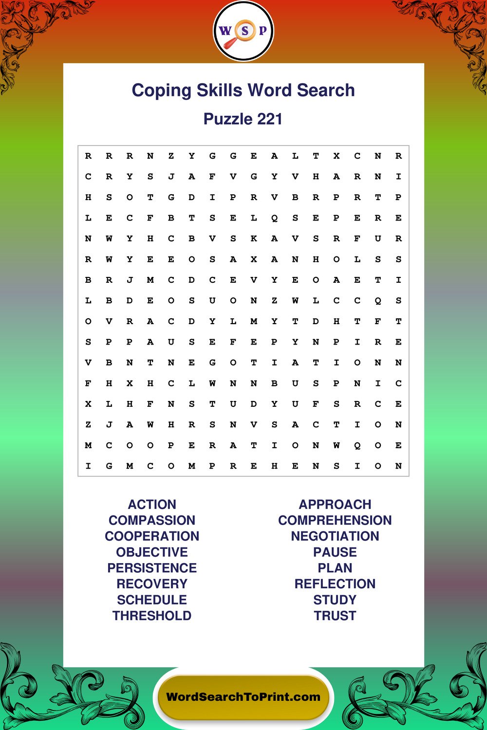 Coping Skills Word Search Puzzle 221