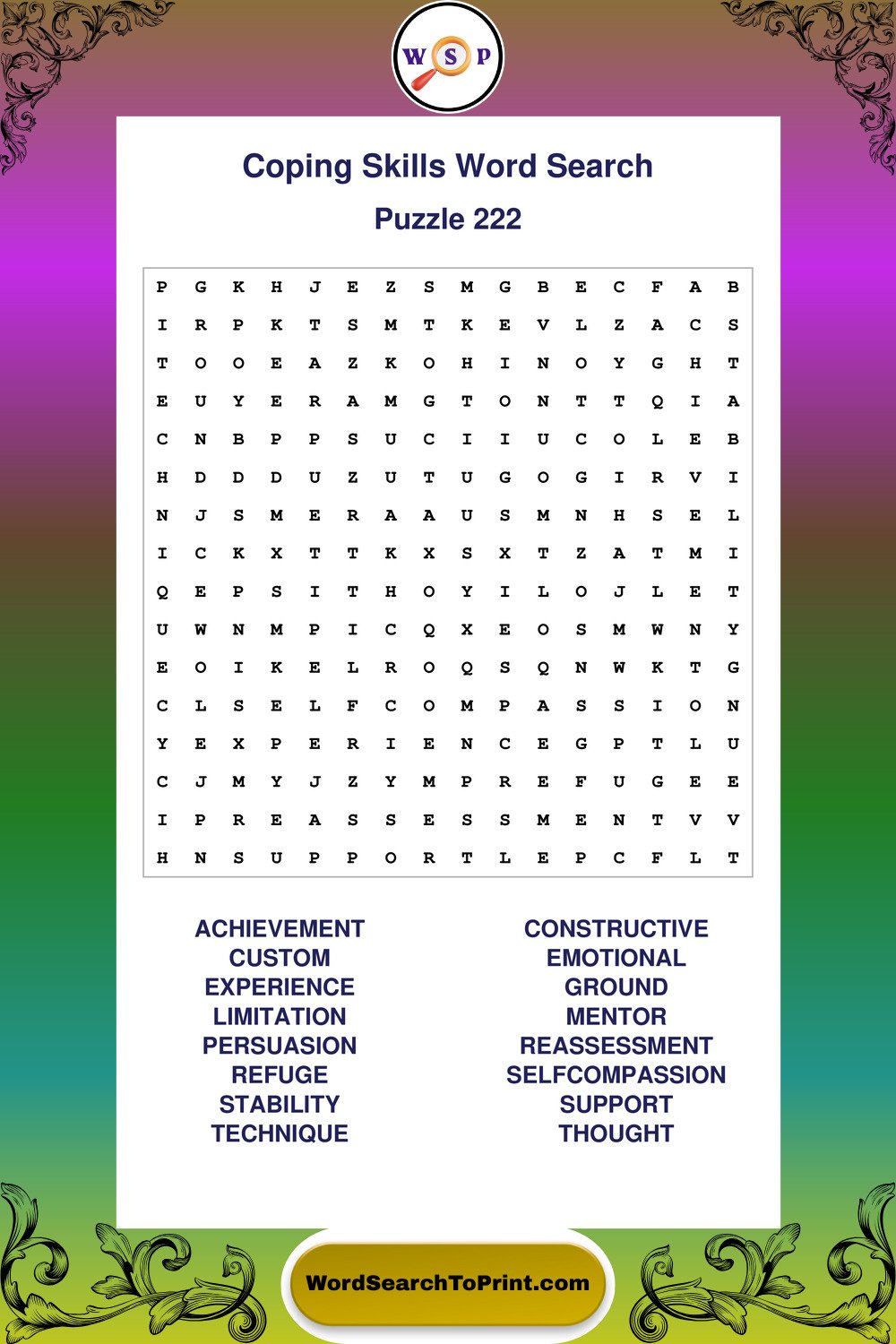 Coping Skills Word Search Puzzle 222