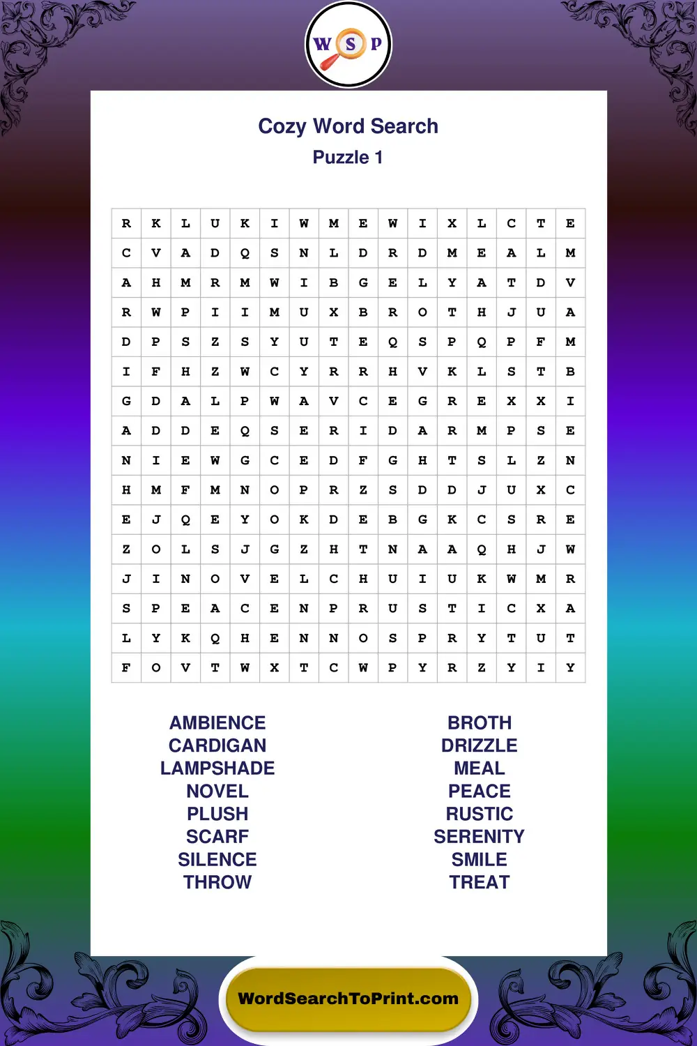 Cozy Word Search Puzzle 1