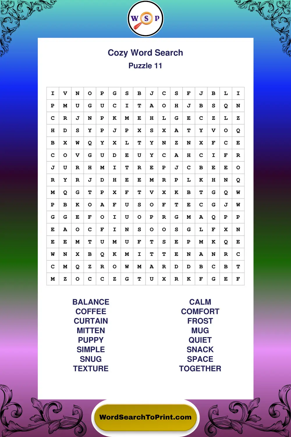 Cozy Word Search Puzzle 11