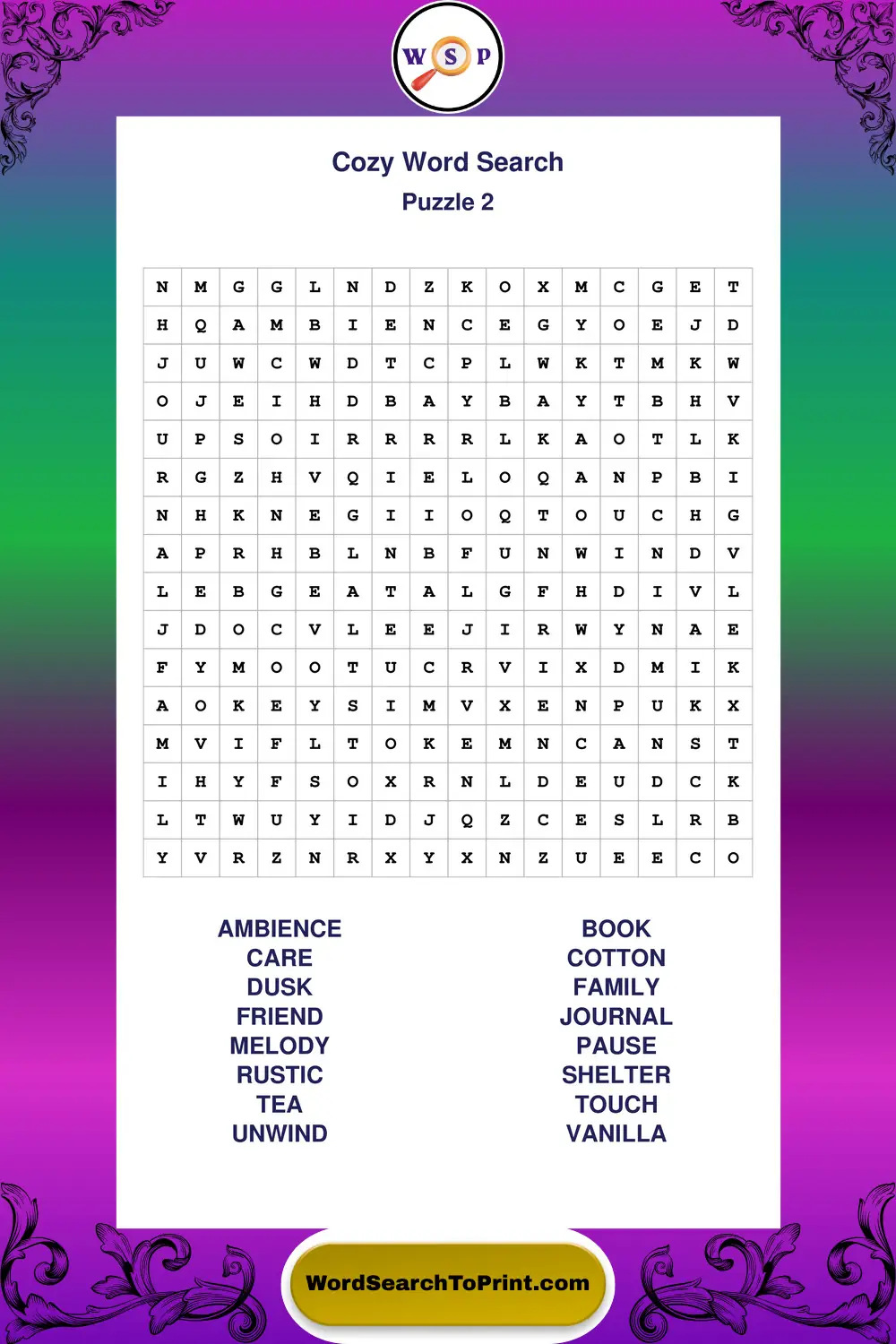 Cozy Word Search Puzzle 2