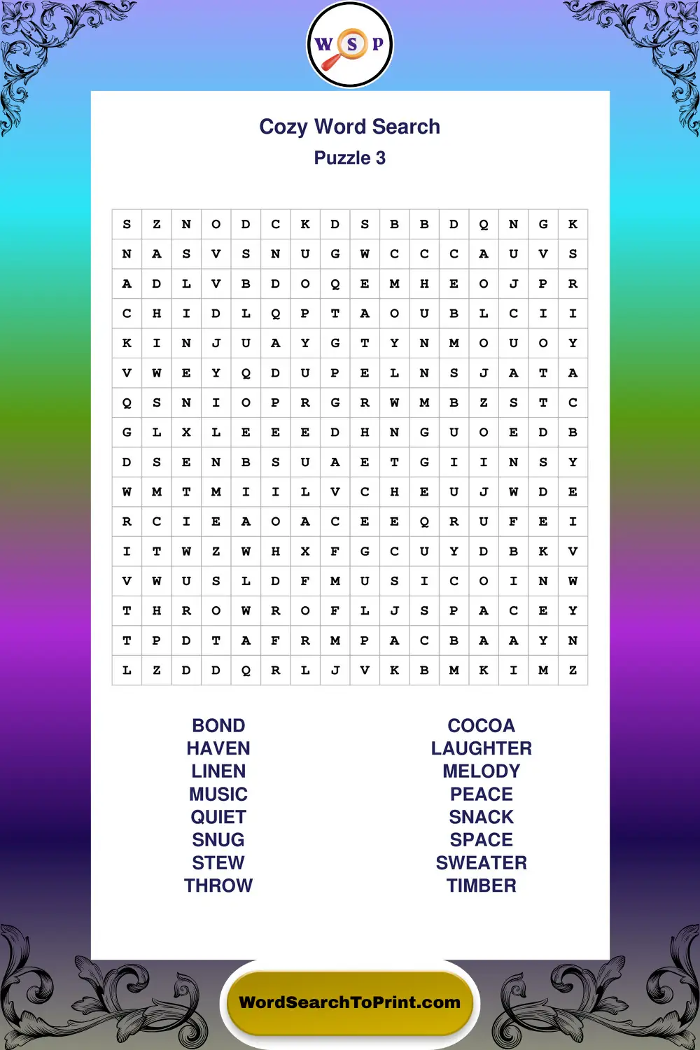 Cozy Word Search Puzzle 3