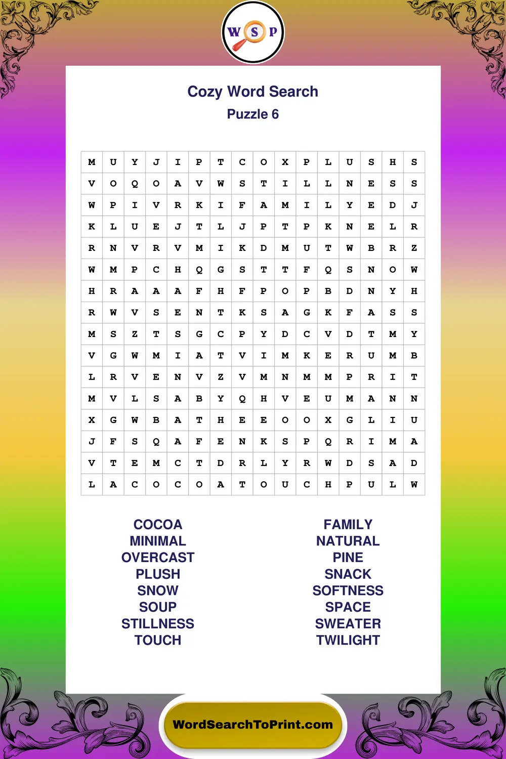 Cozy Word Search Puzzle 6