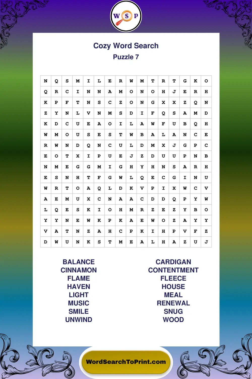 Cozy Word Search Puzzle 7