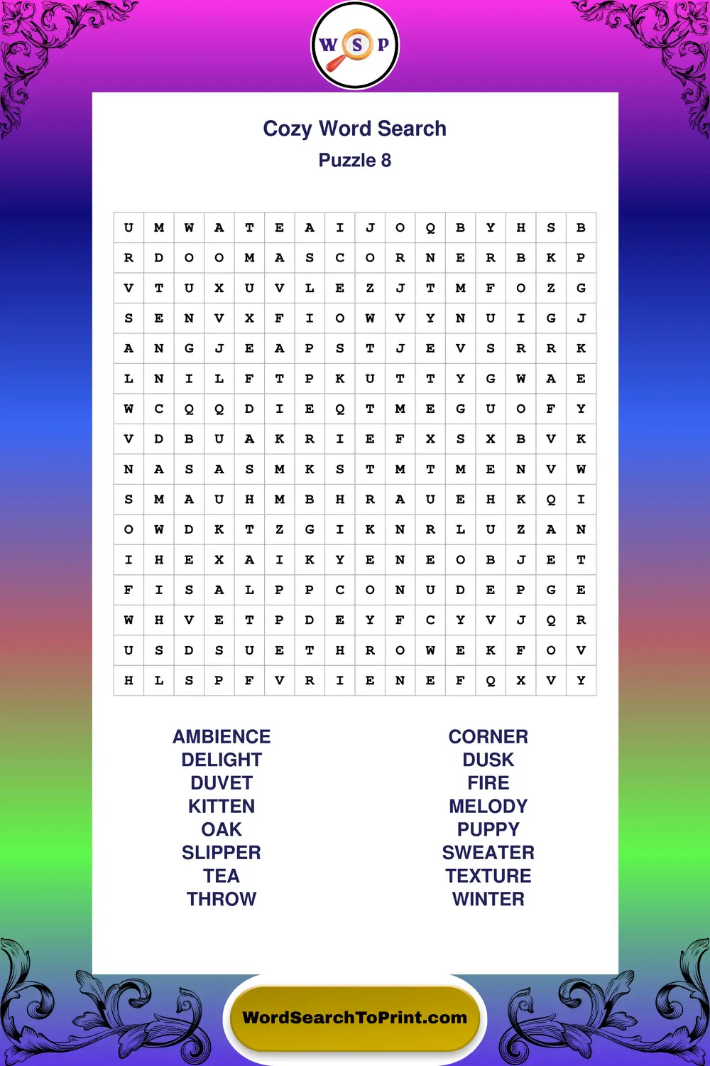 Cozy Word Search Puzzle 8