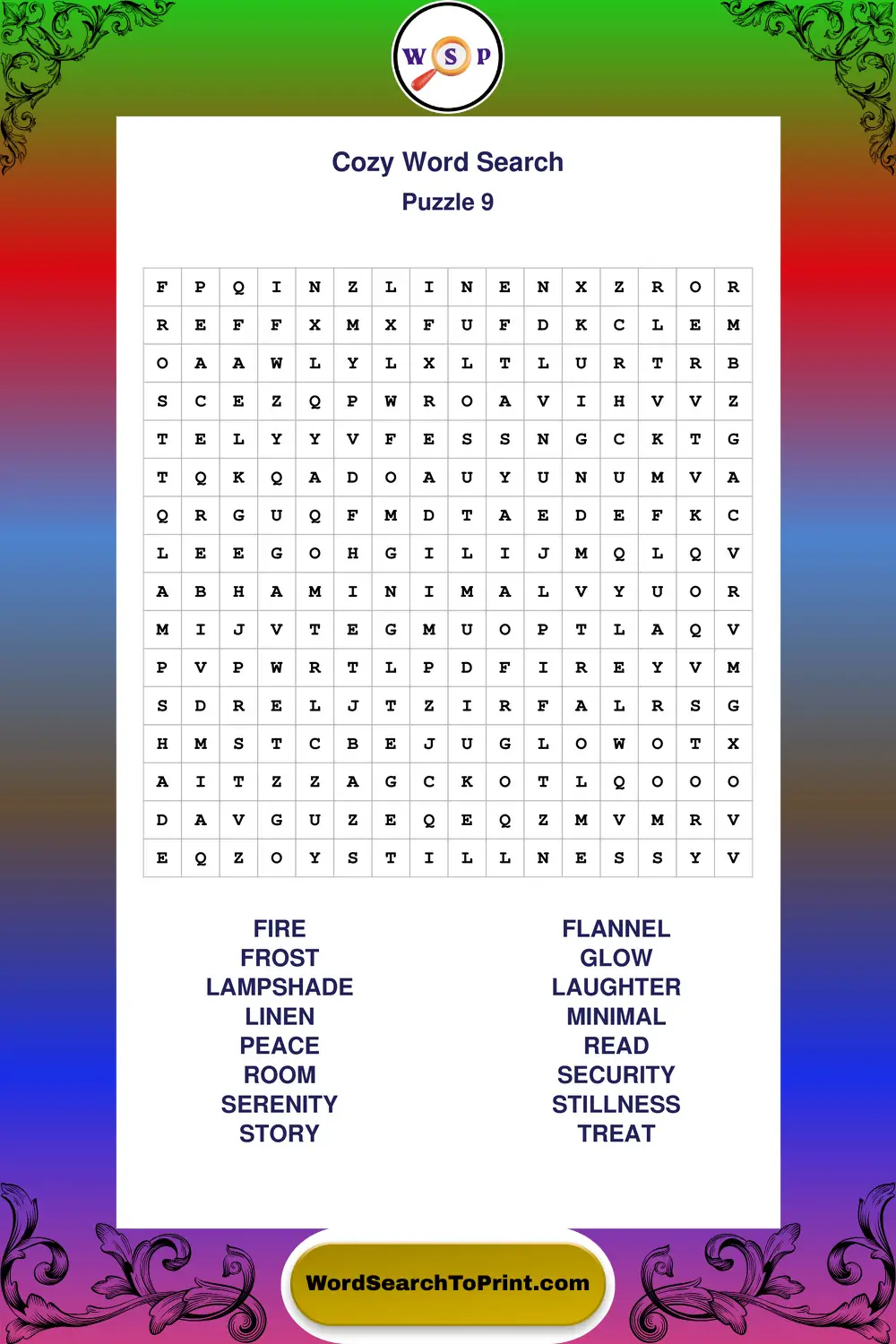 Cozy Word Search Puzzle 9
