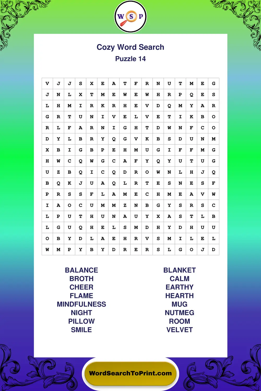 Cozy Word Search Puzzle 14