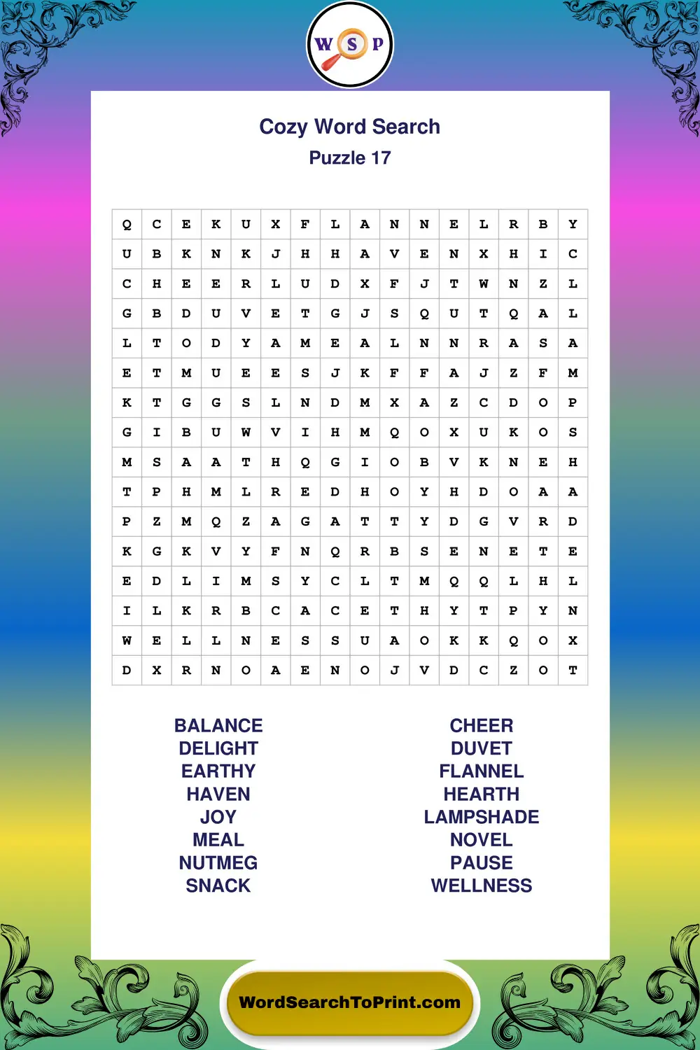 Cozy Word Search Puzzle 17