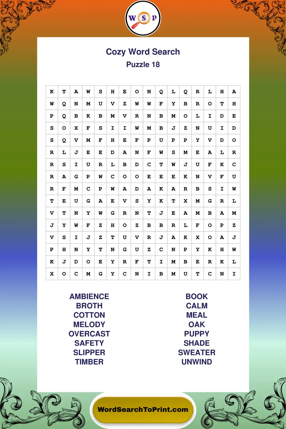Cozy Word Search Puzzle 18