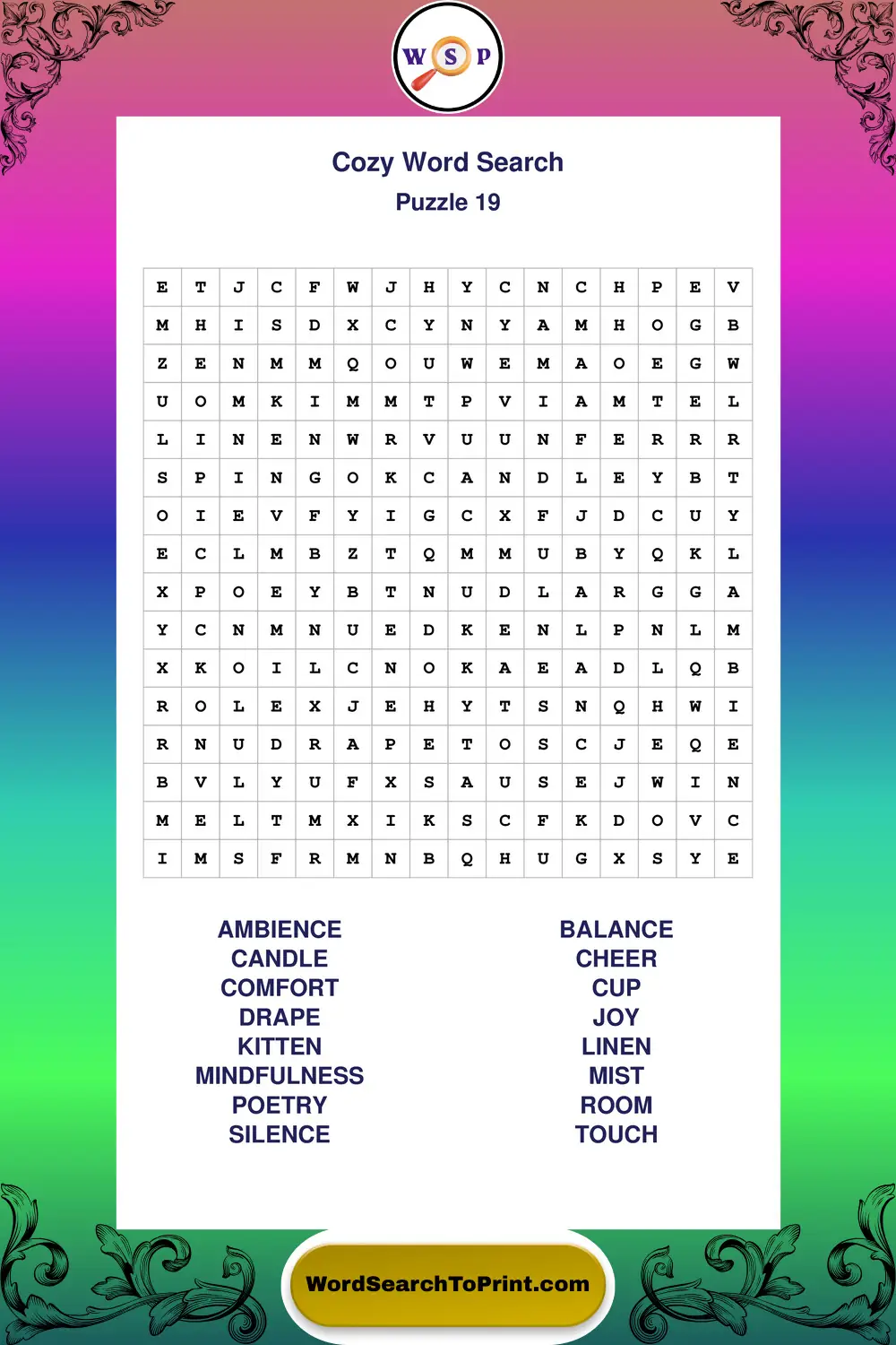 Cozy Word Search Puzzle 19