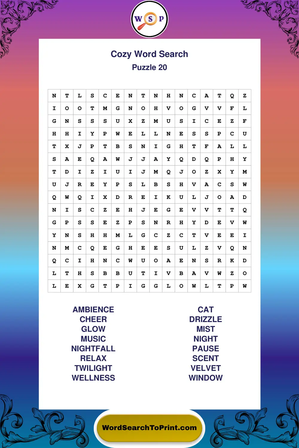 Cozy Word Search Puzzle 20