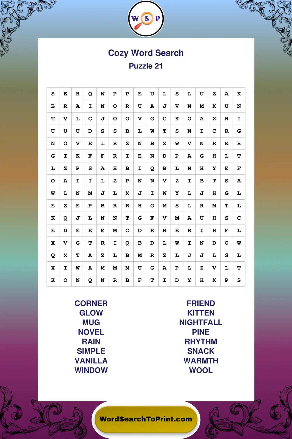 Cozy Word Search Puzzle 21