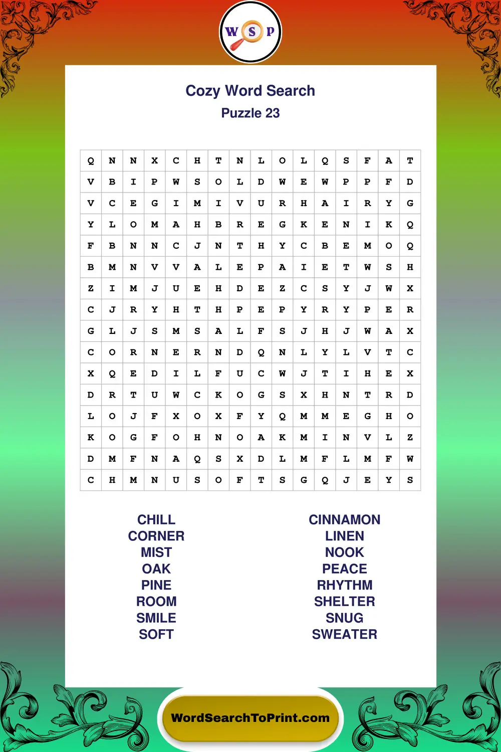 Cozy Word Search Puzzle 23