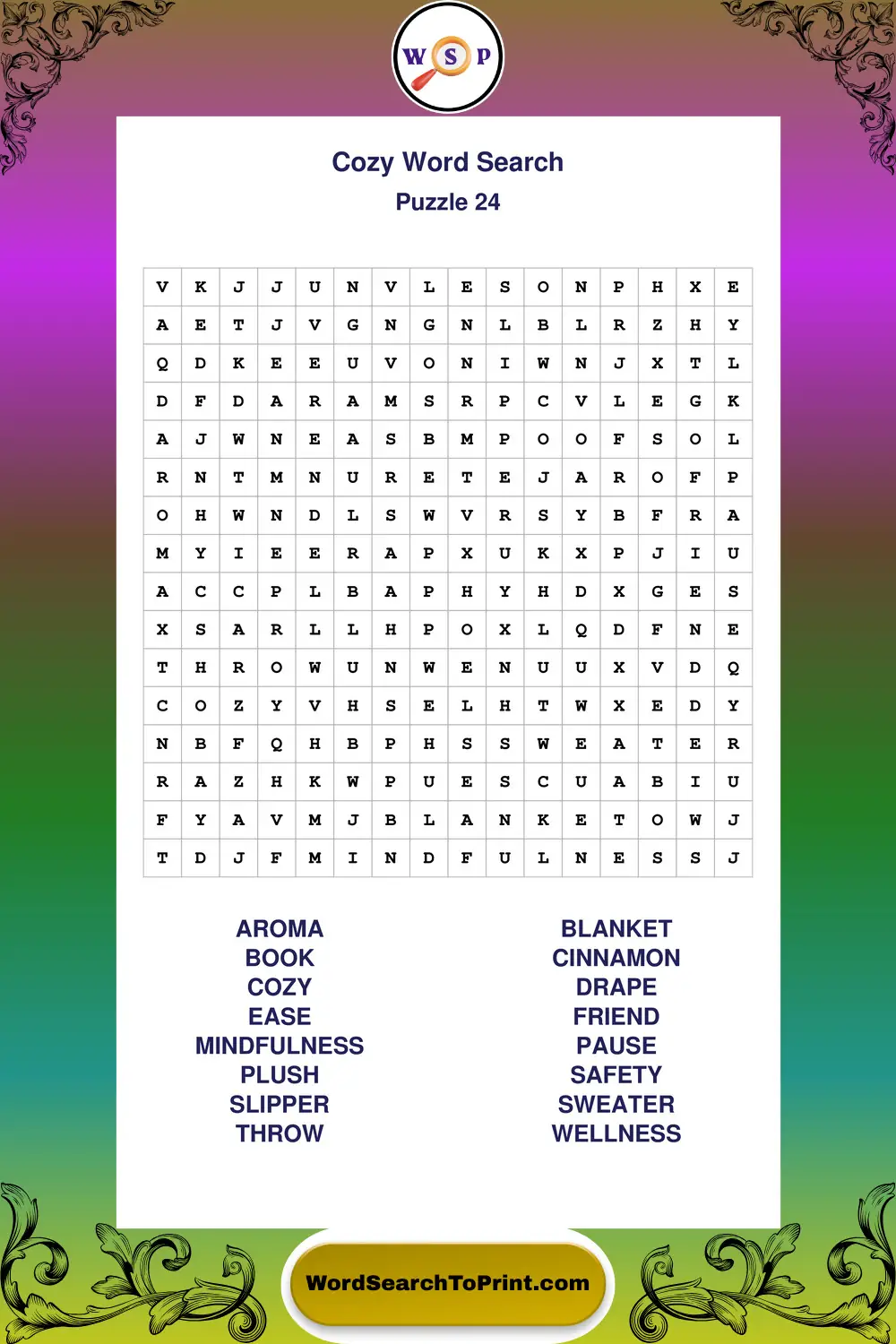 Cozy Word Search Puzzle 24