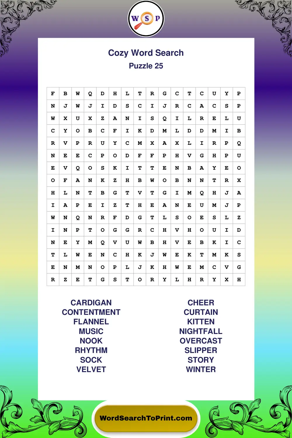 Cozy Word Search Puzzle 25