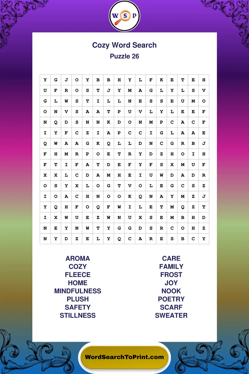 Cozy Word Search Puzzle 26