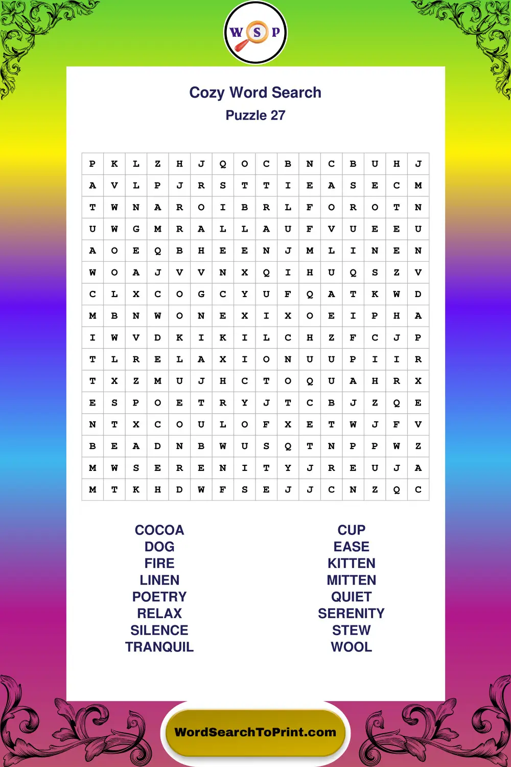Cozy Word Search Puzzle 27