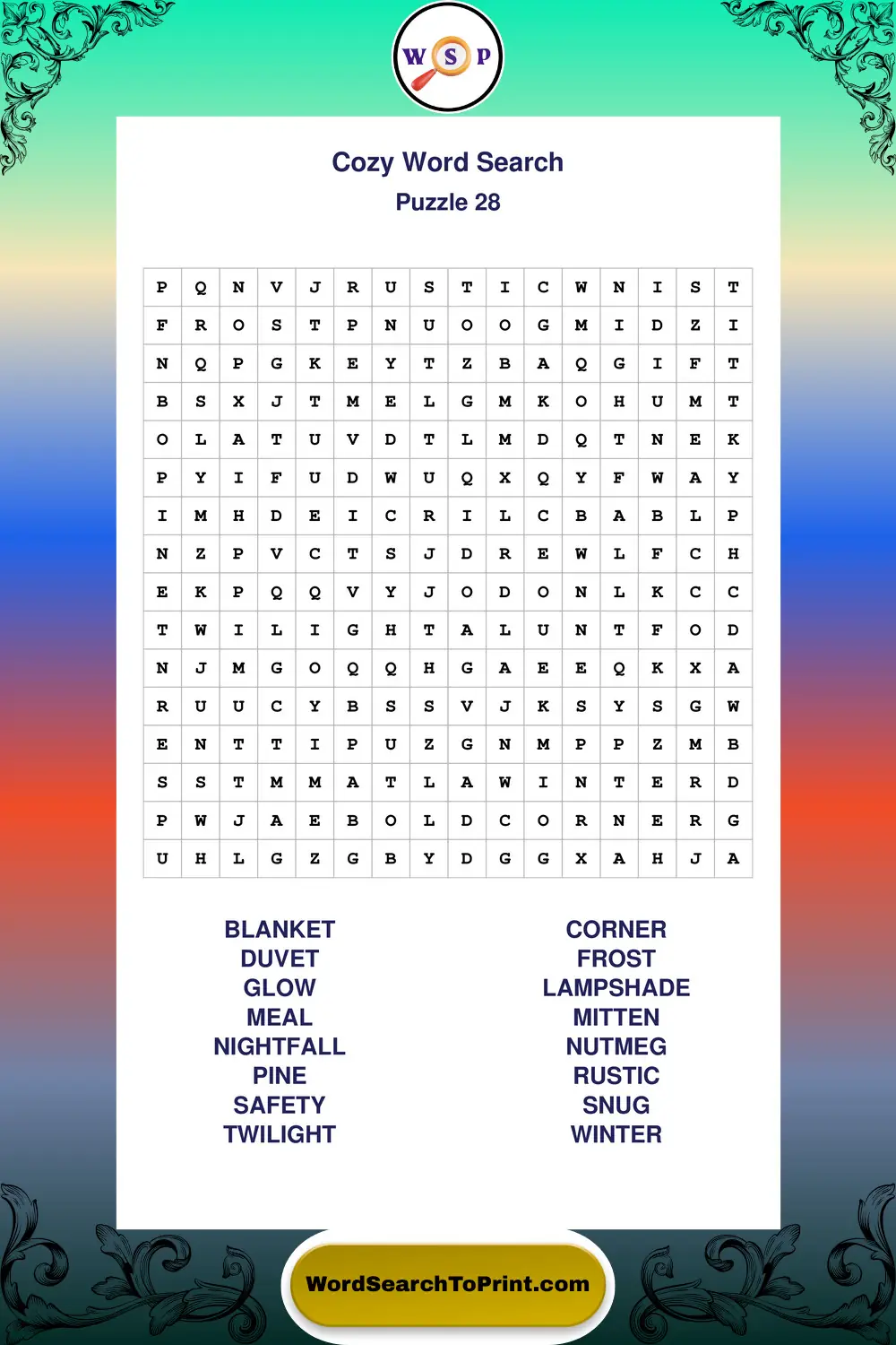 Cozy Word Search Puzzle 28