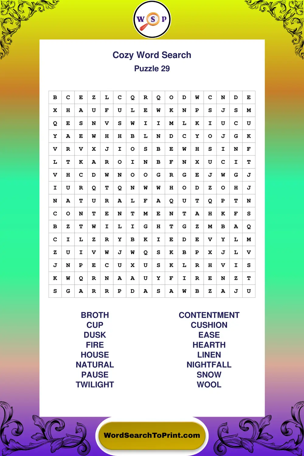 Cozy Word Search Puzzle 29