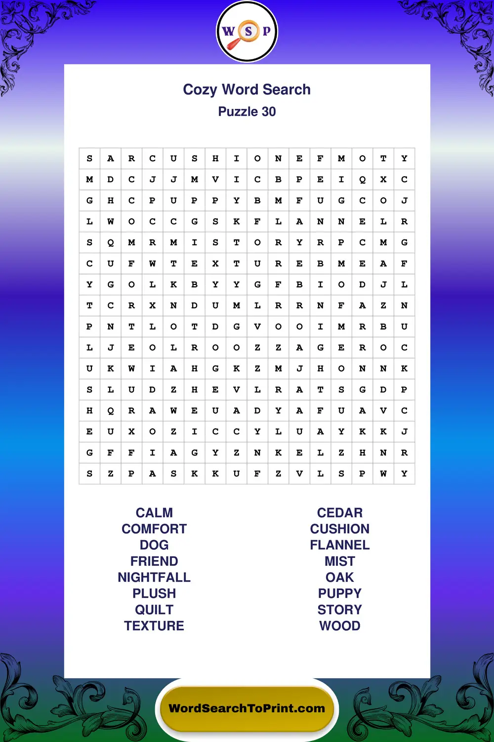 Cozy Word Search Puzzle 30