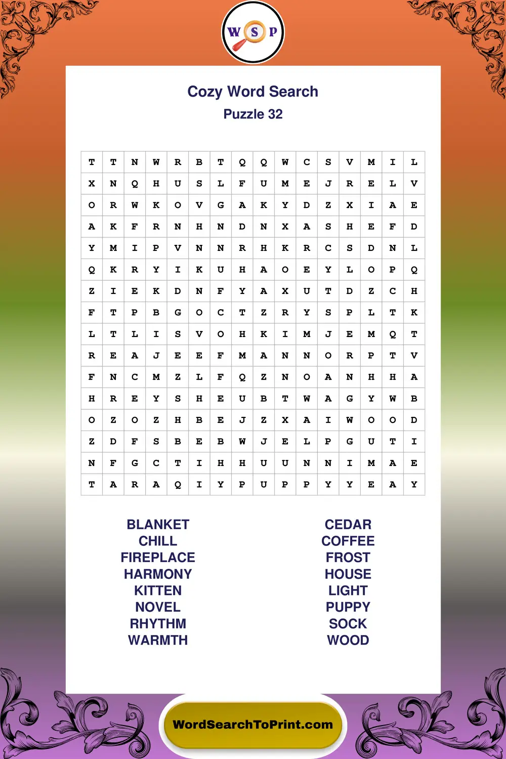 Cozy Word Search Puzzle 32