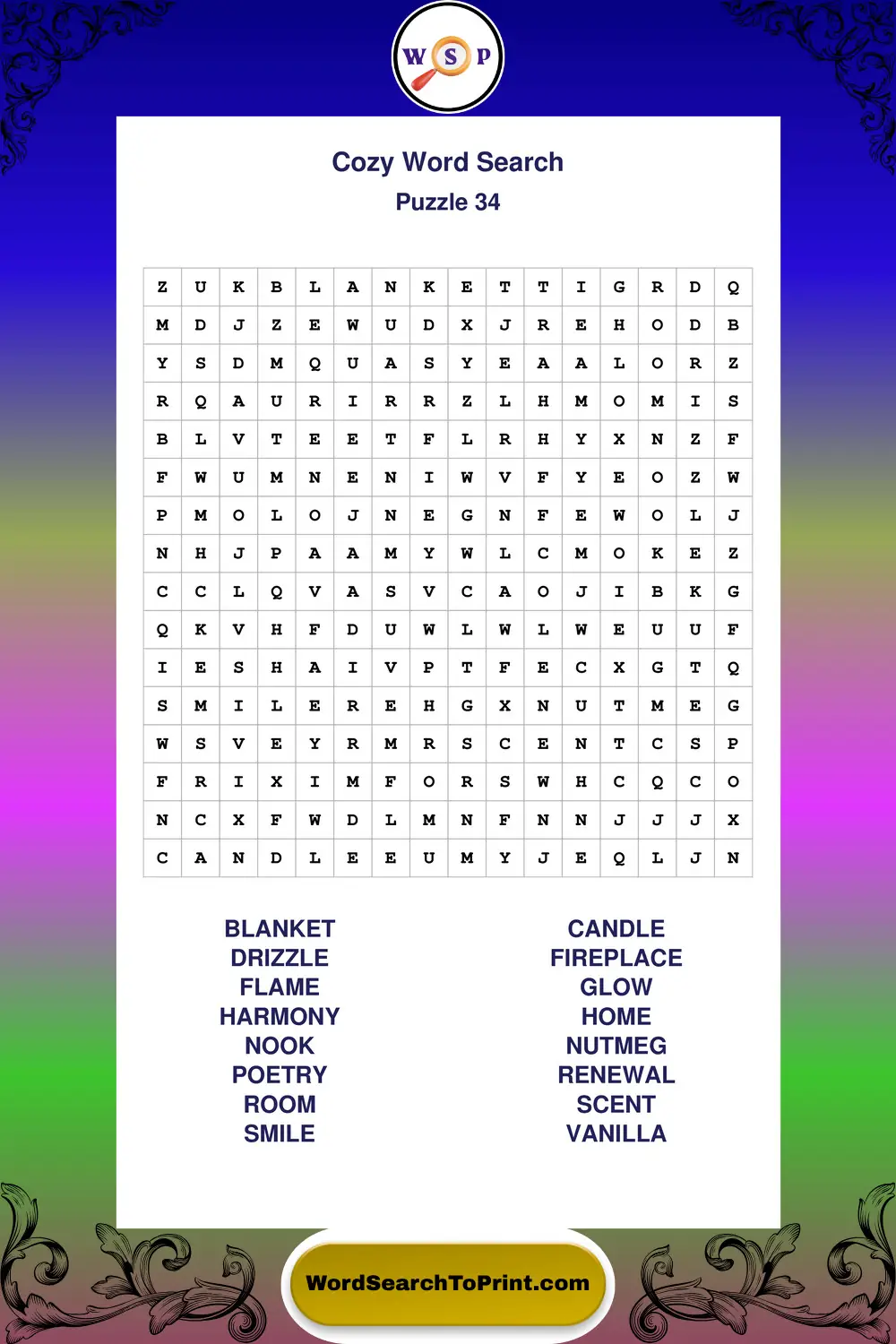 Cozy Word Search Puzzle 34