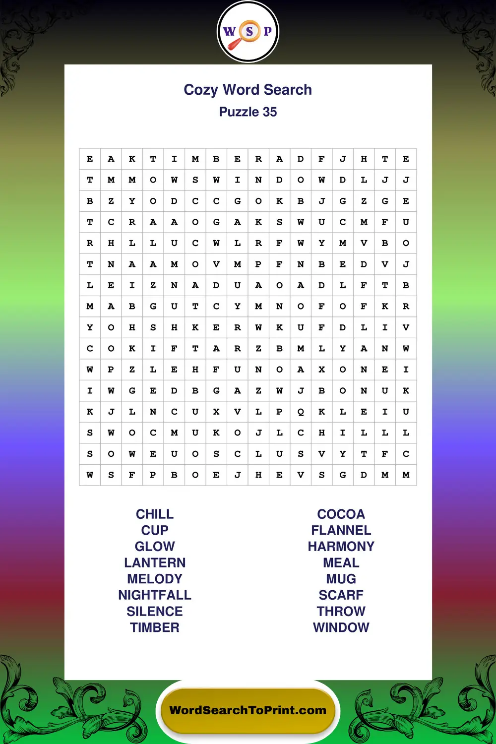 Cozy Word Search Puzzle 35