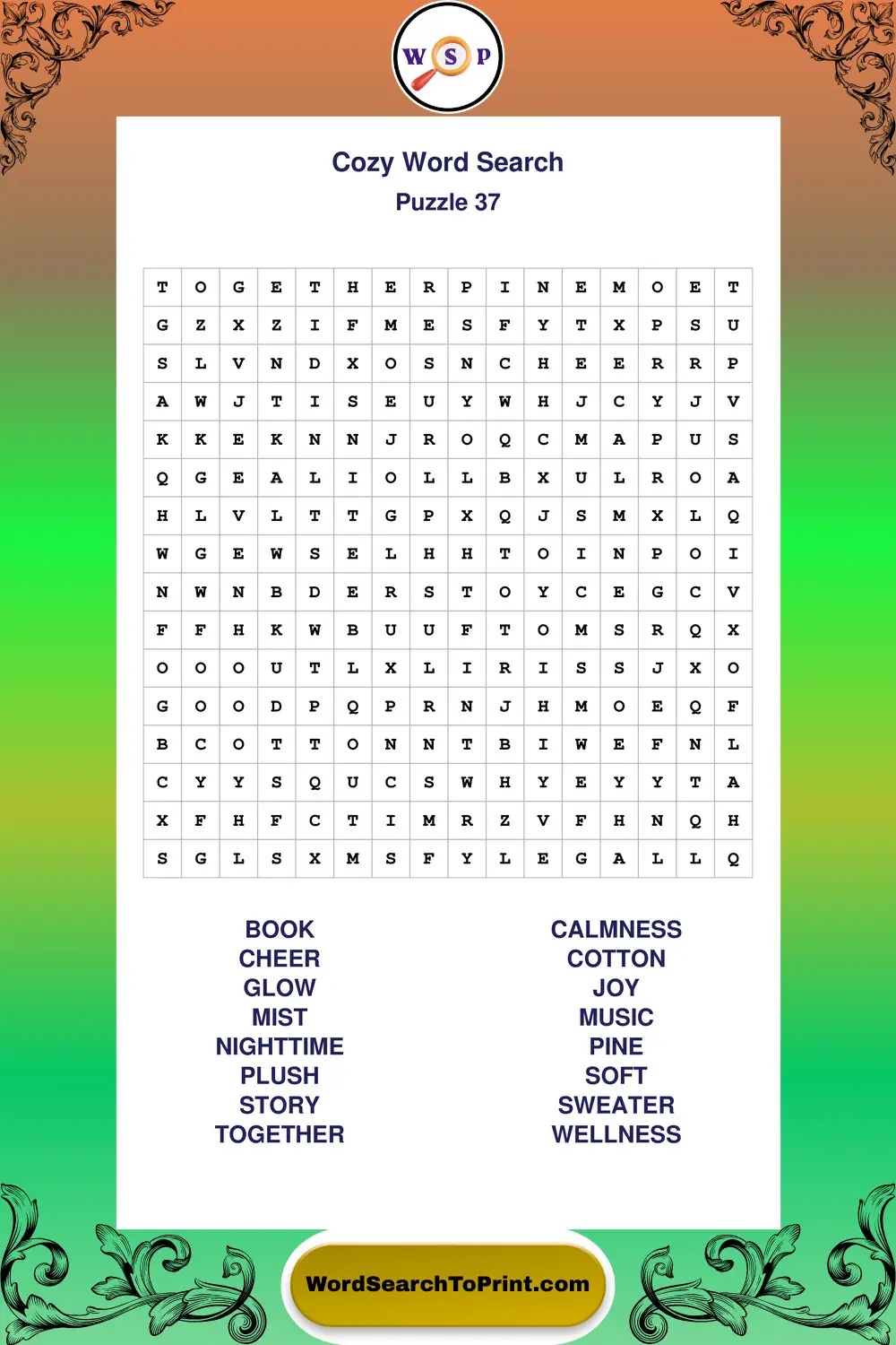 Cozy Word Search Puzzle 37