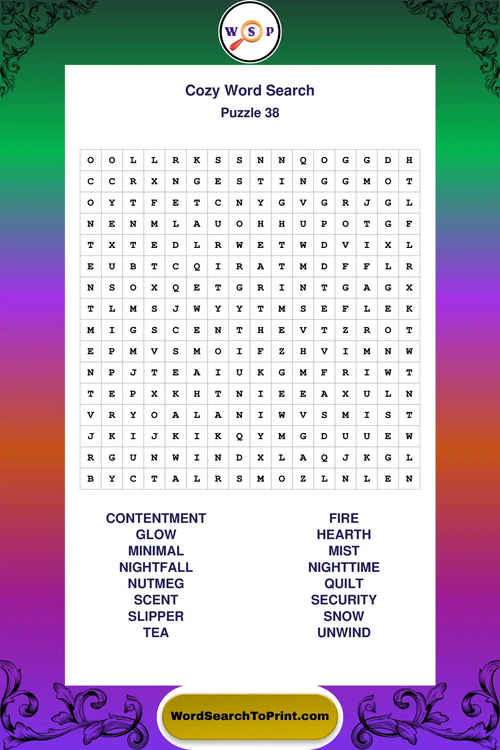 Cozy Word Search Puzzle 38