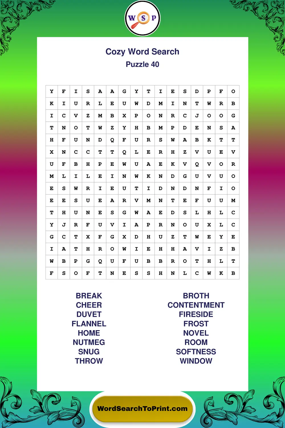 Cozy Word Search Puzzle 40