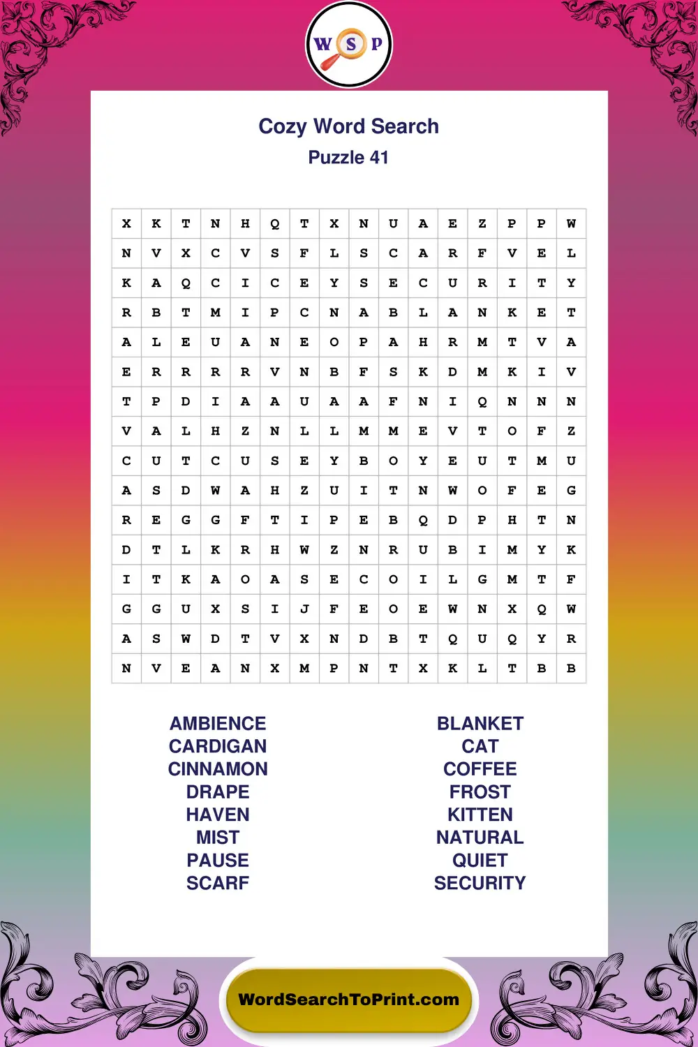 Cozy Word Search Puzzle 41