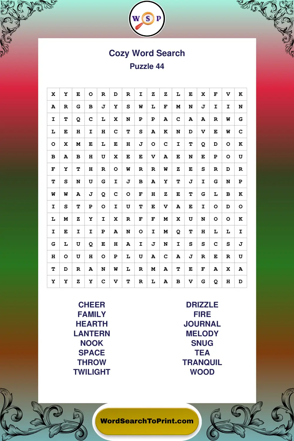 Cozy Word Search Puzzle 44