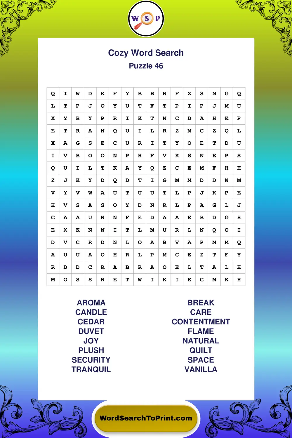 Cozy Word Search Puzzle 46
