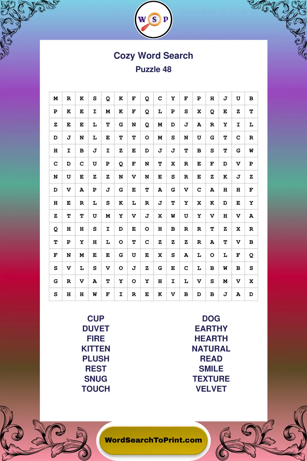 Cozy Word Search Puzzle 48