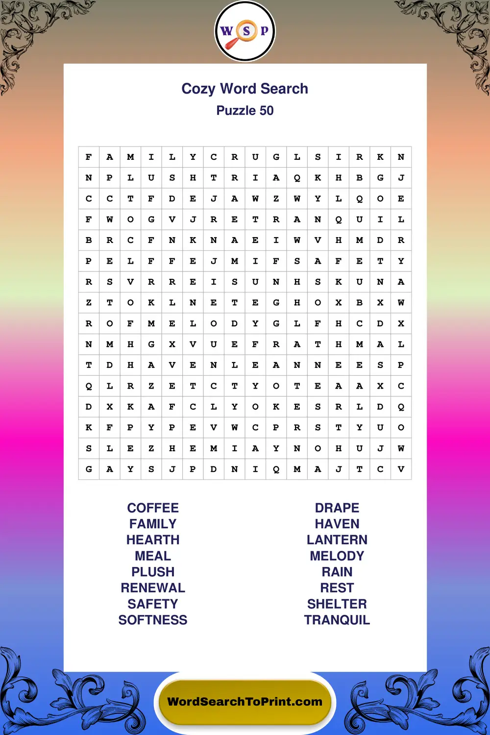 Cozy Word Search Puzzle 50