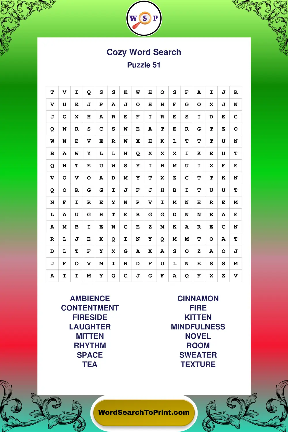 Cozy Word Search Puzzle 51