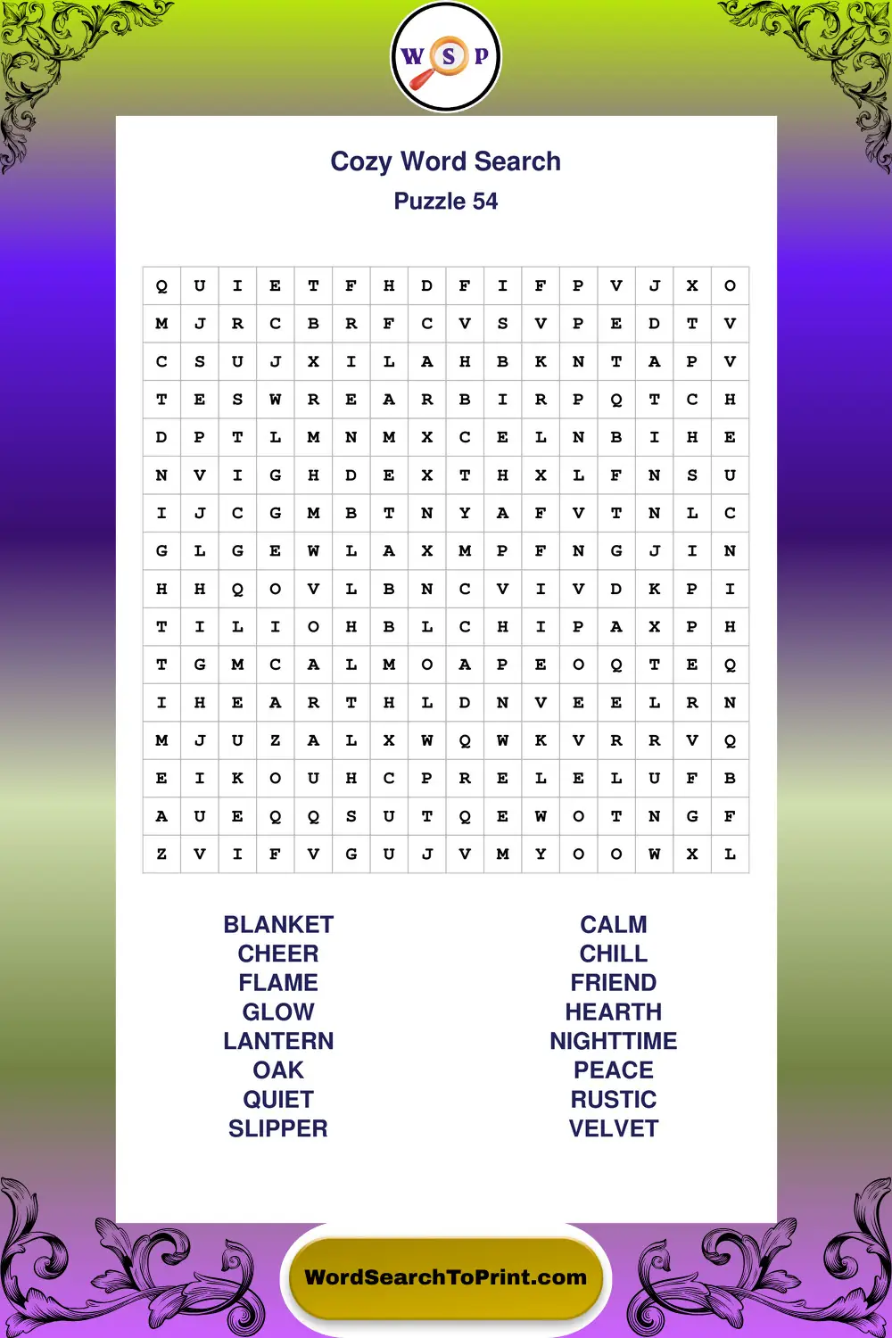 Cozy Word Search Puzzle 54