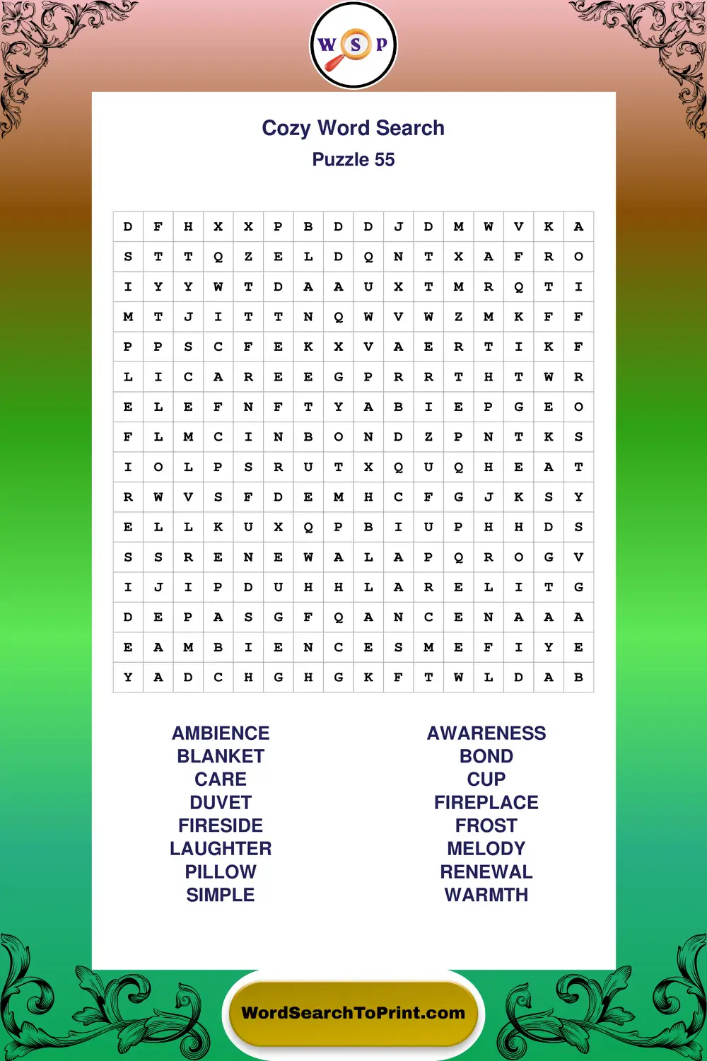 Cozy Word Search Puzzle 55
