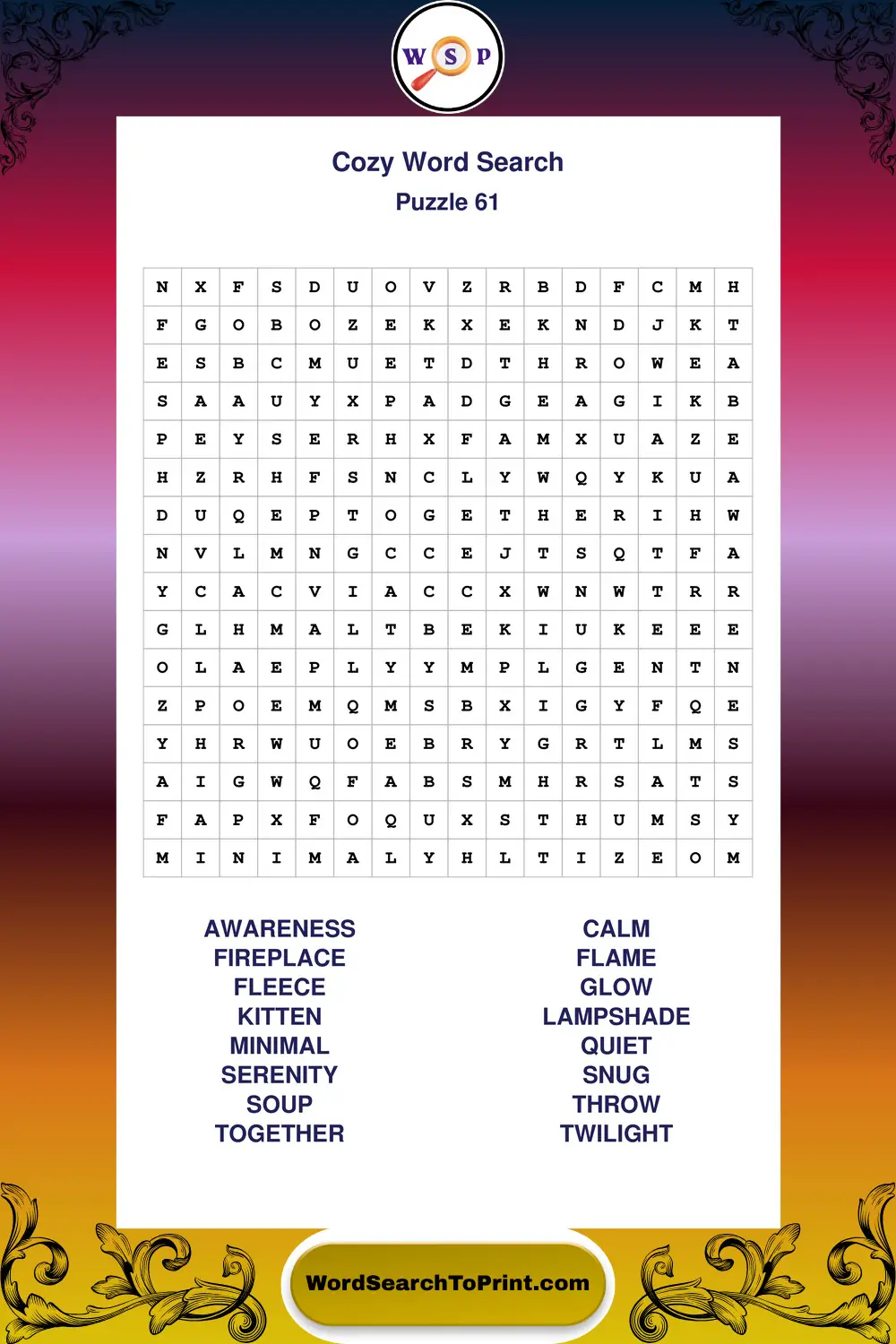 Cozy Word Search Puzzle 61