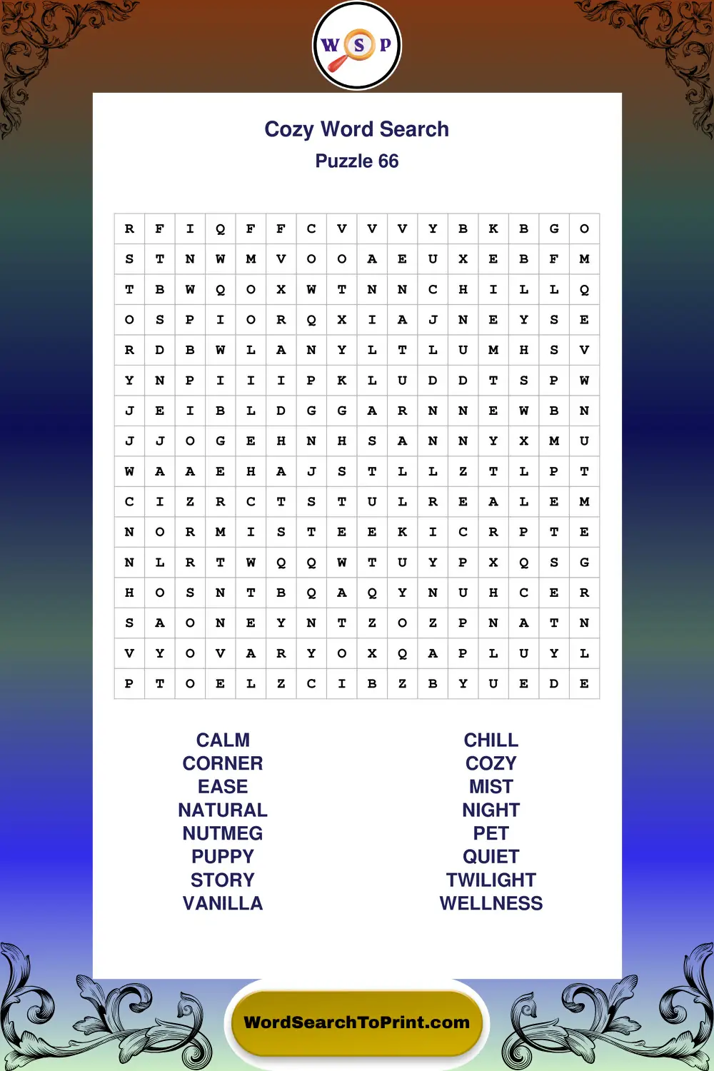 Cozy Word Search Puzzle 66