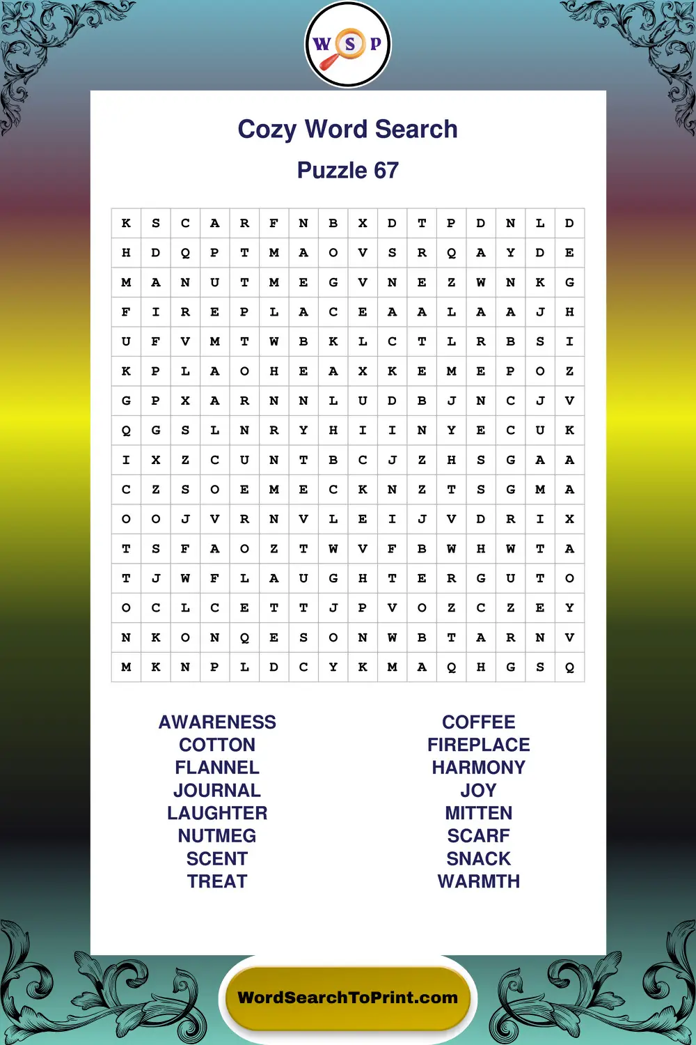 Cozy Word Search Puzzle 67
