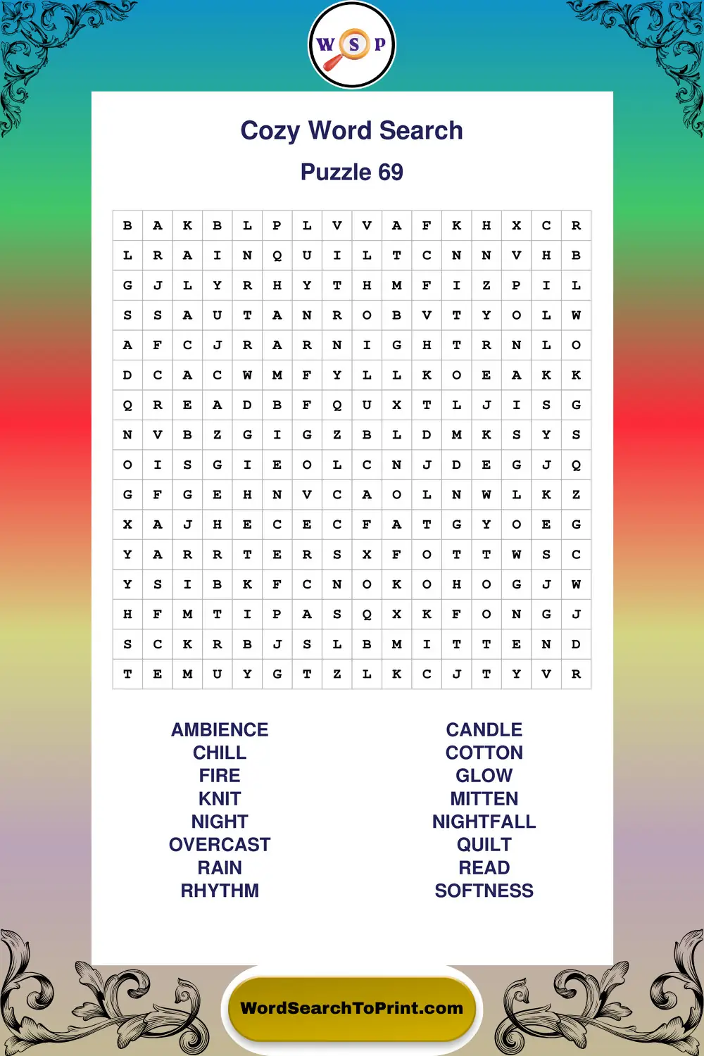 Cozy Word Search Puzzle 69
