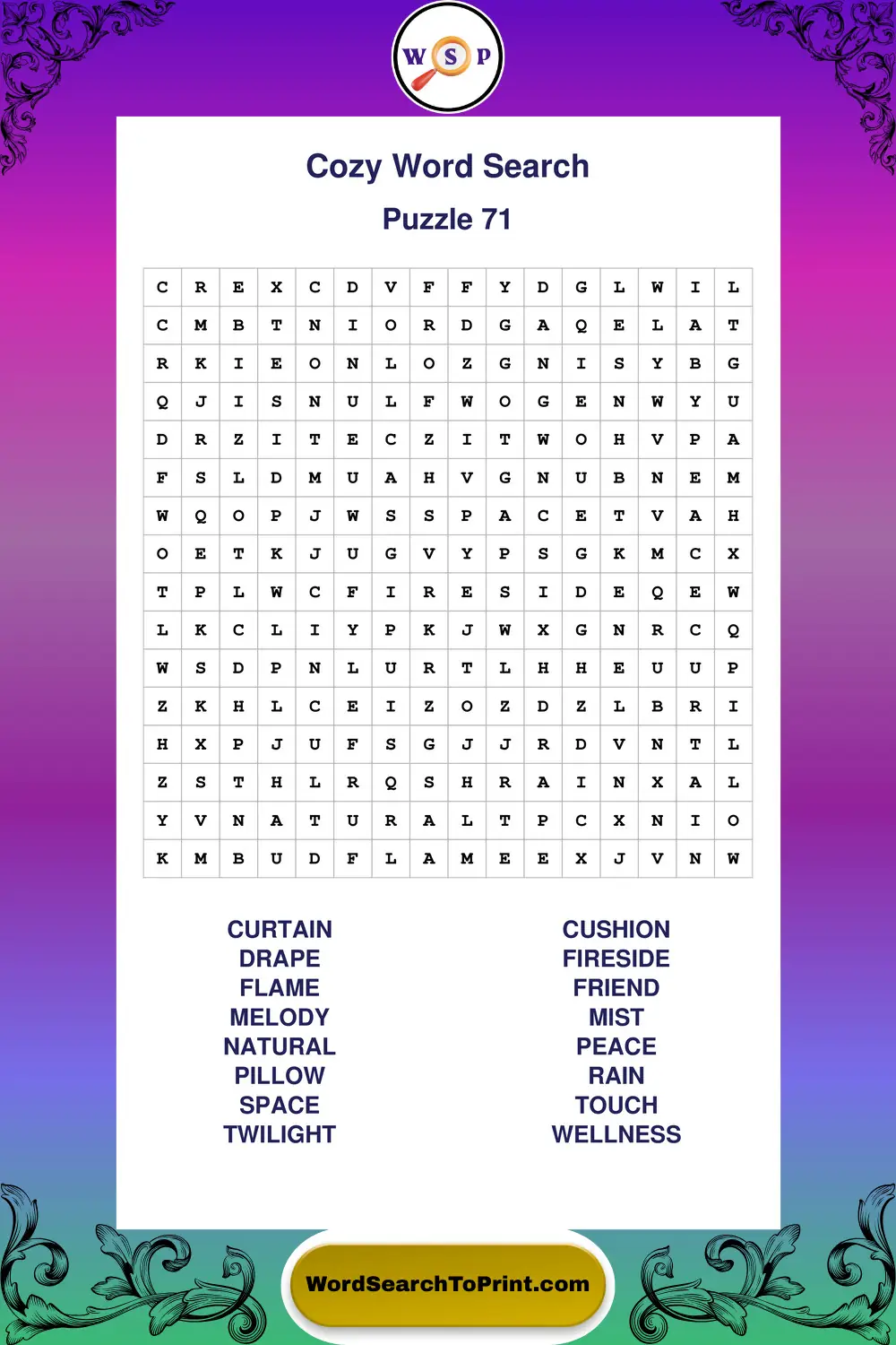 Cozy Word Search Puzzle 71