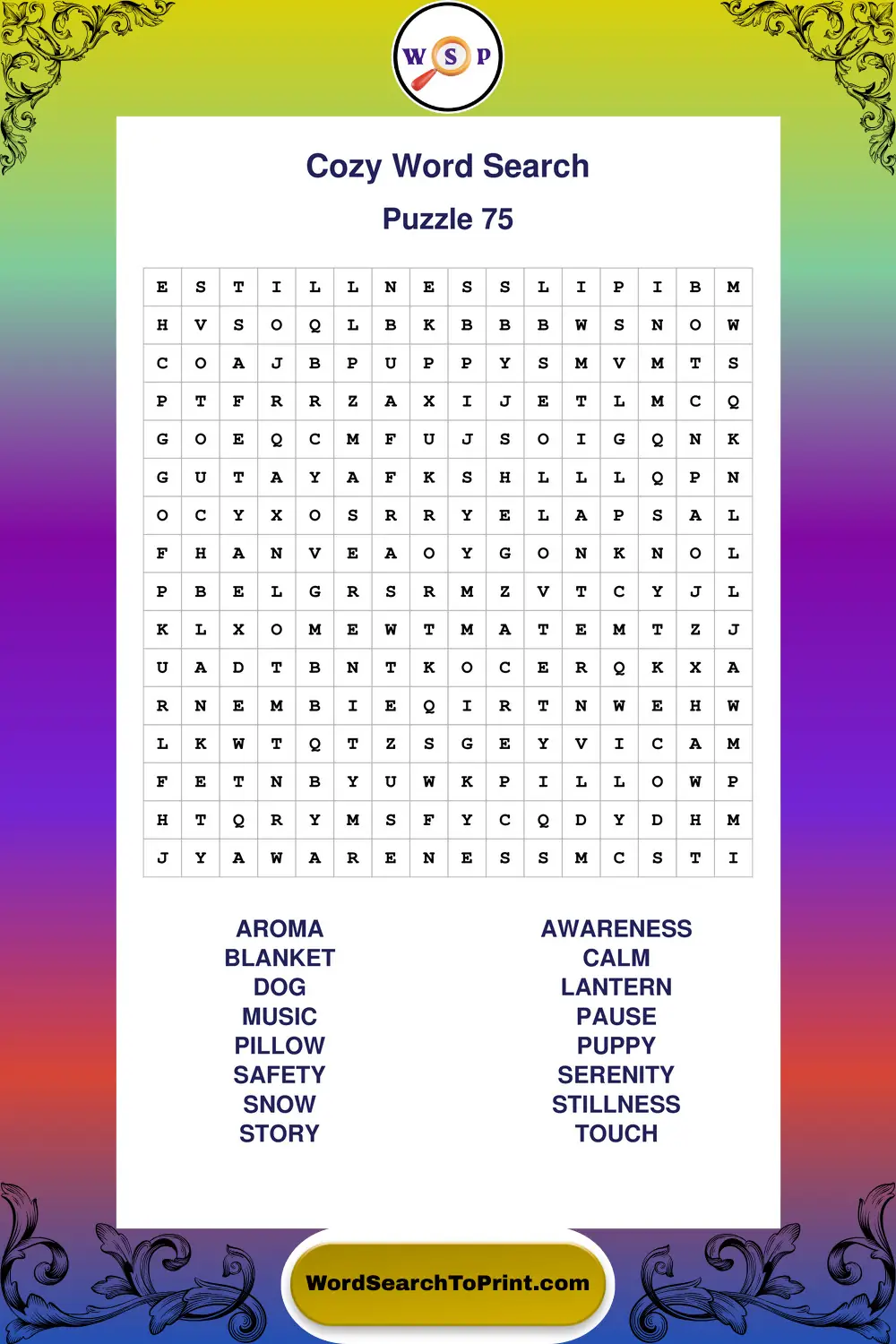 Cozy Word Search Puzzle 75