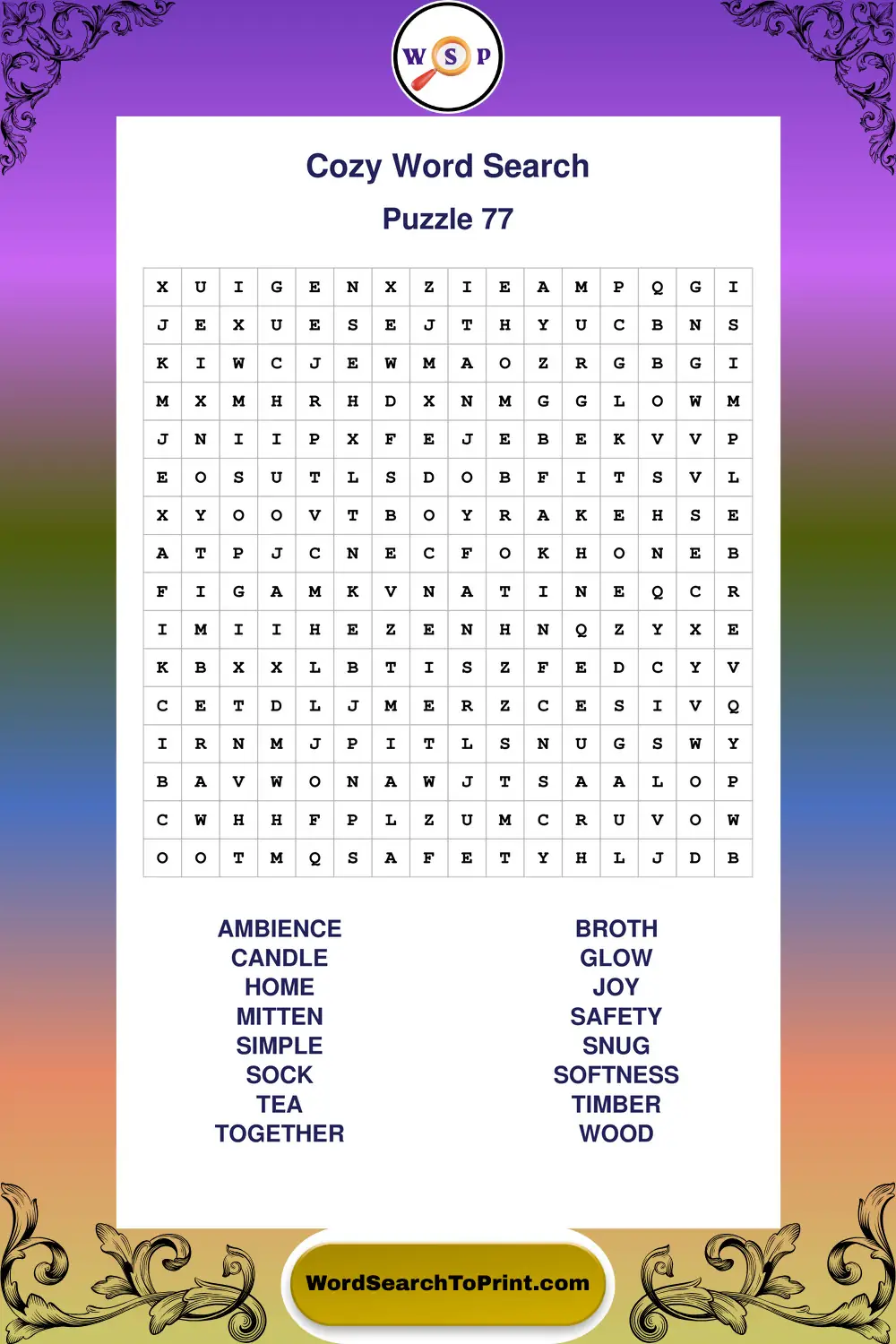 Cozy Word Search Puzzle 77