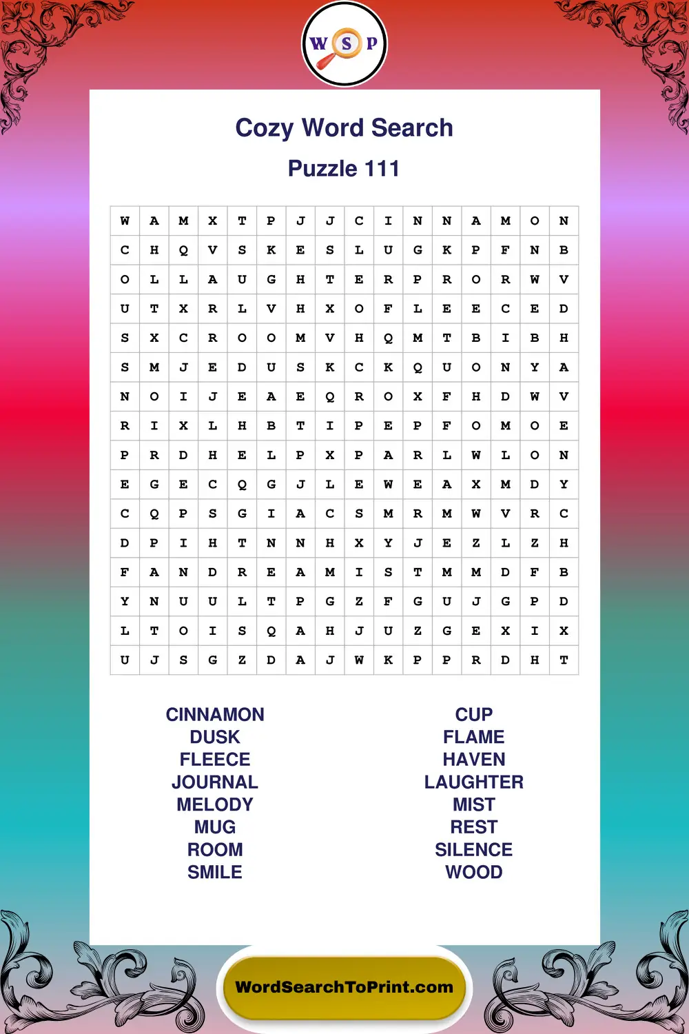 Cozy Word Search Puzzle 111
