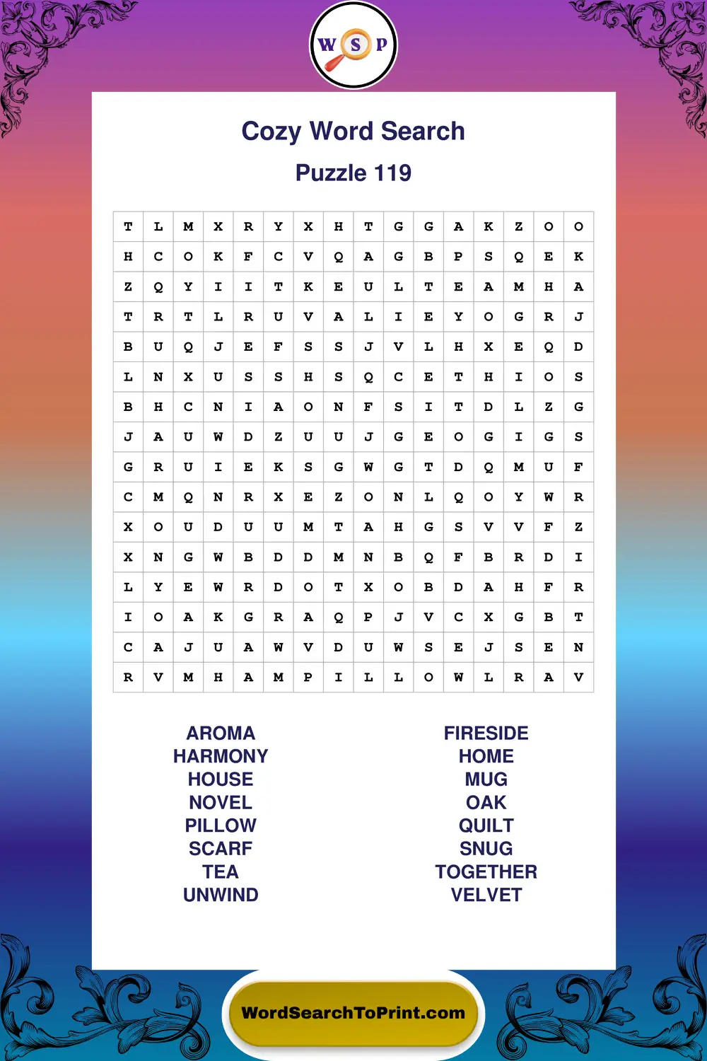 Cozy Word Search Puzzle 119